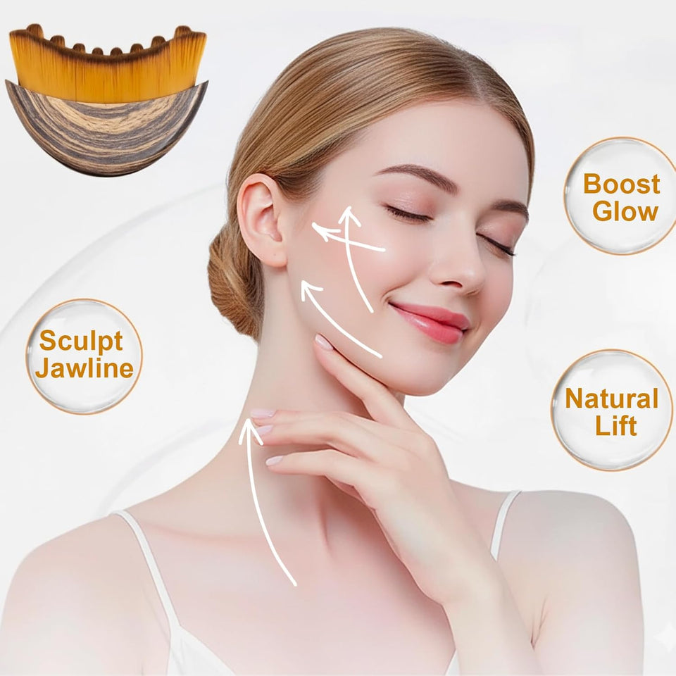 Stainless Steel Gua Sha Tool & Lymphatic Drainage Face Brush Set, TWPER Facial Massage Kit for Jawline Sculpting PLffiness Lifting Relaxation, Contour Face Brush with Storage Case