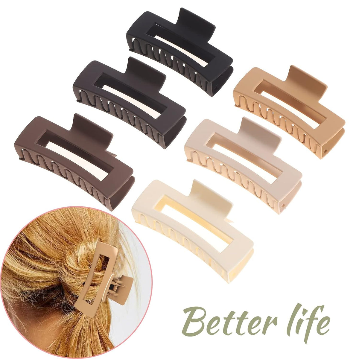 Alemaky 12 Pack Square Claw Clips, Big and Small Neutral Rectangle Hair Claw Clips, Non-slip Matte Large Hair Clips for Women,Strong Hold jaw clip for Thick Thin Hair (Neutral)