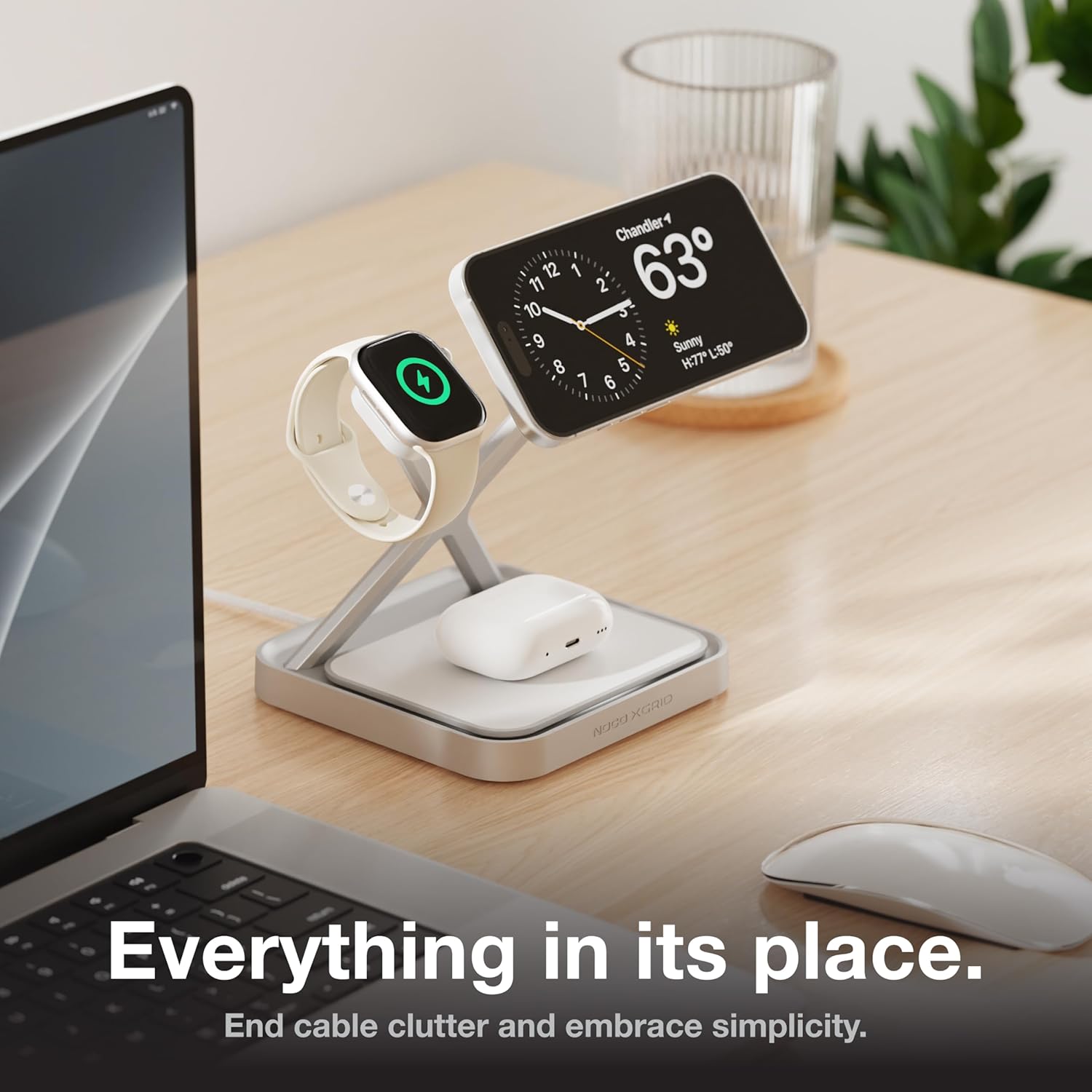 NOCO XGrid XDS3: 3-in-1 Wireless Charging Stand – Charging Station for iPhone, Apple Watch, and AirPods – MagSafe Compatible, Qi2 Certified – Includes 45W USB-C Wall Charger and 6.5-Foot USB-C Cable