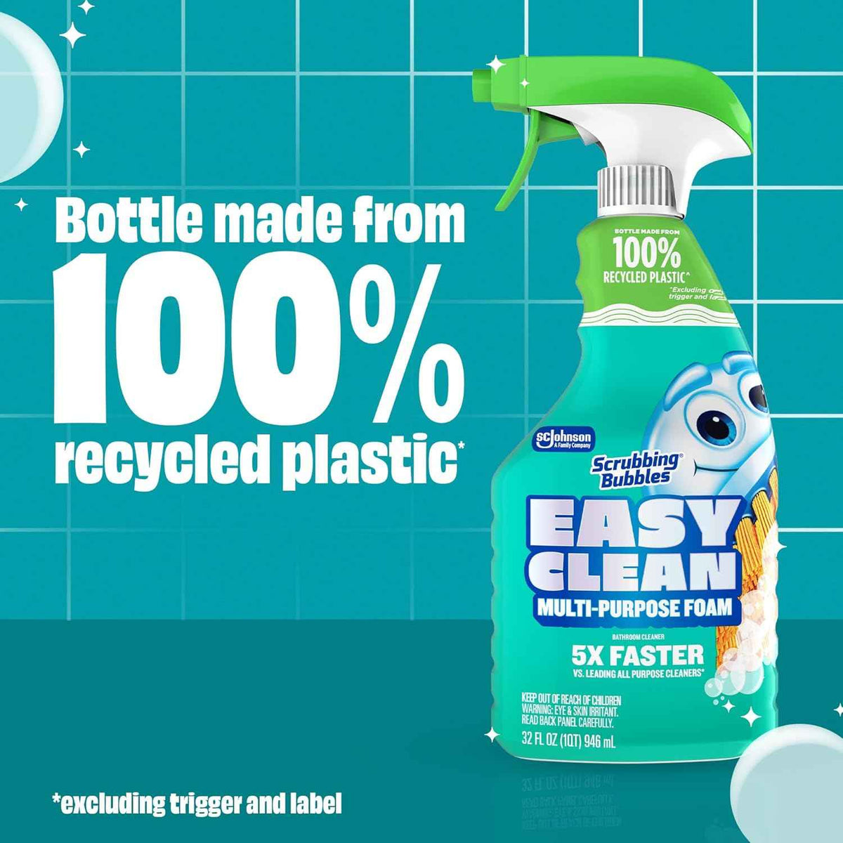Scrubbing Bubbles Easy Clean Foaming Multipurpose Bleach-Free Bathroom Cleaner, Fast-Acting Foam Cleans Limescale, Dirt and Grime on Showers, Sinks, Toilets, Tiles, Counters, & More, 32oz Spray