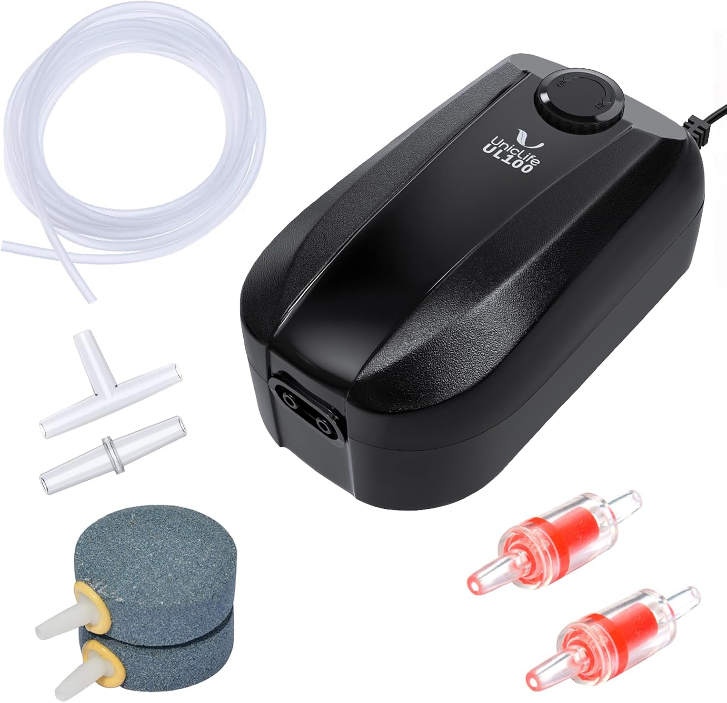 uniclife  dual outlet aquarium air pump for 5-200 gallon fish tank with accessories