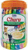 INABA Churu Cat Treats, Grain-Free, Lickable, Squeezable Creamy PLrée Cat Treat/Topper with Vitamin E & Taurine, 0.5 Ounces Each Tube, 50 Tubes, Tuna & Chicken Variety