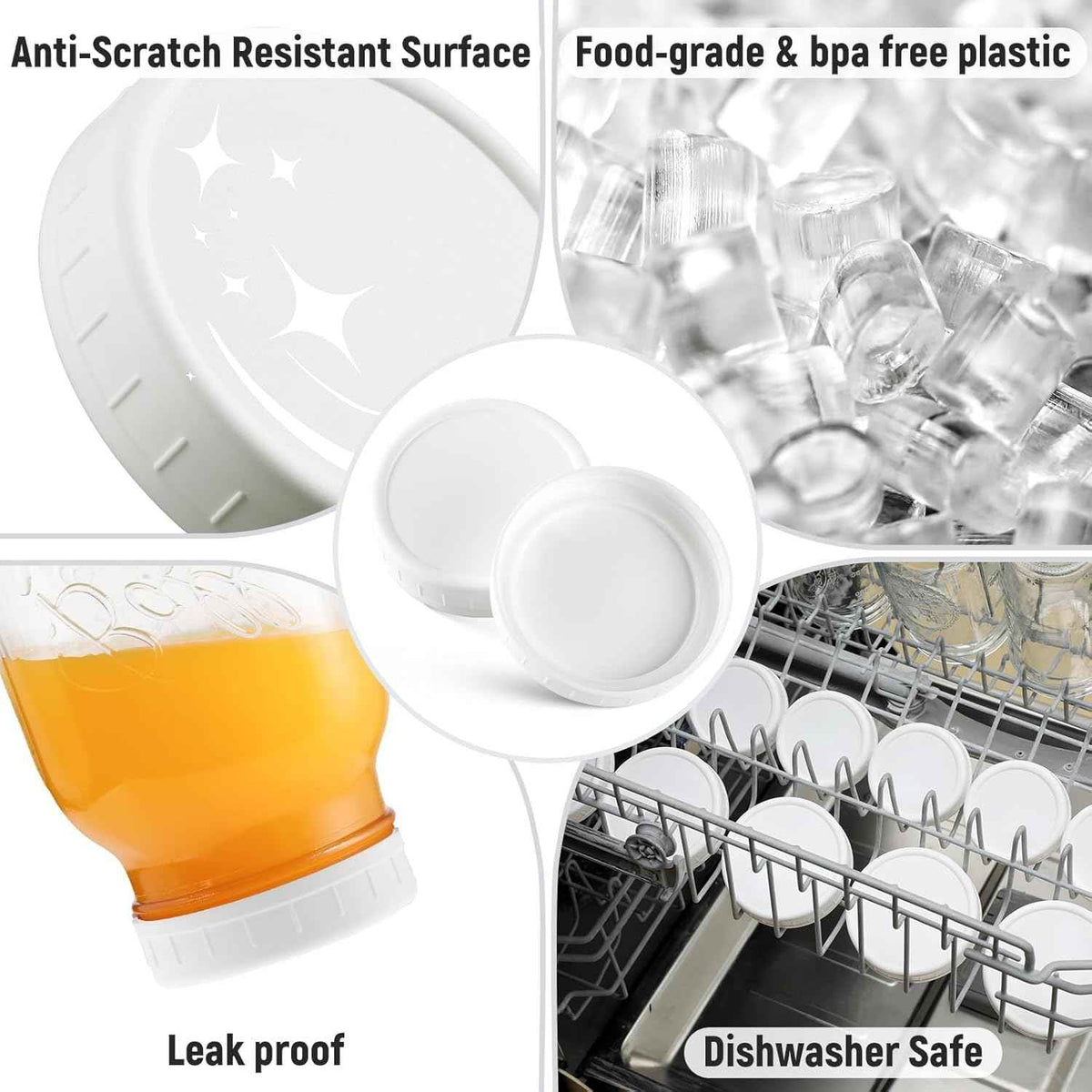 aozita wide mouth mason jar lids for ball kerr mason canning jars leak-proof dishwasher safe white plastic storage caps 10 pack
