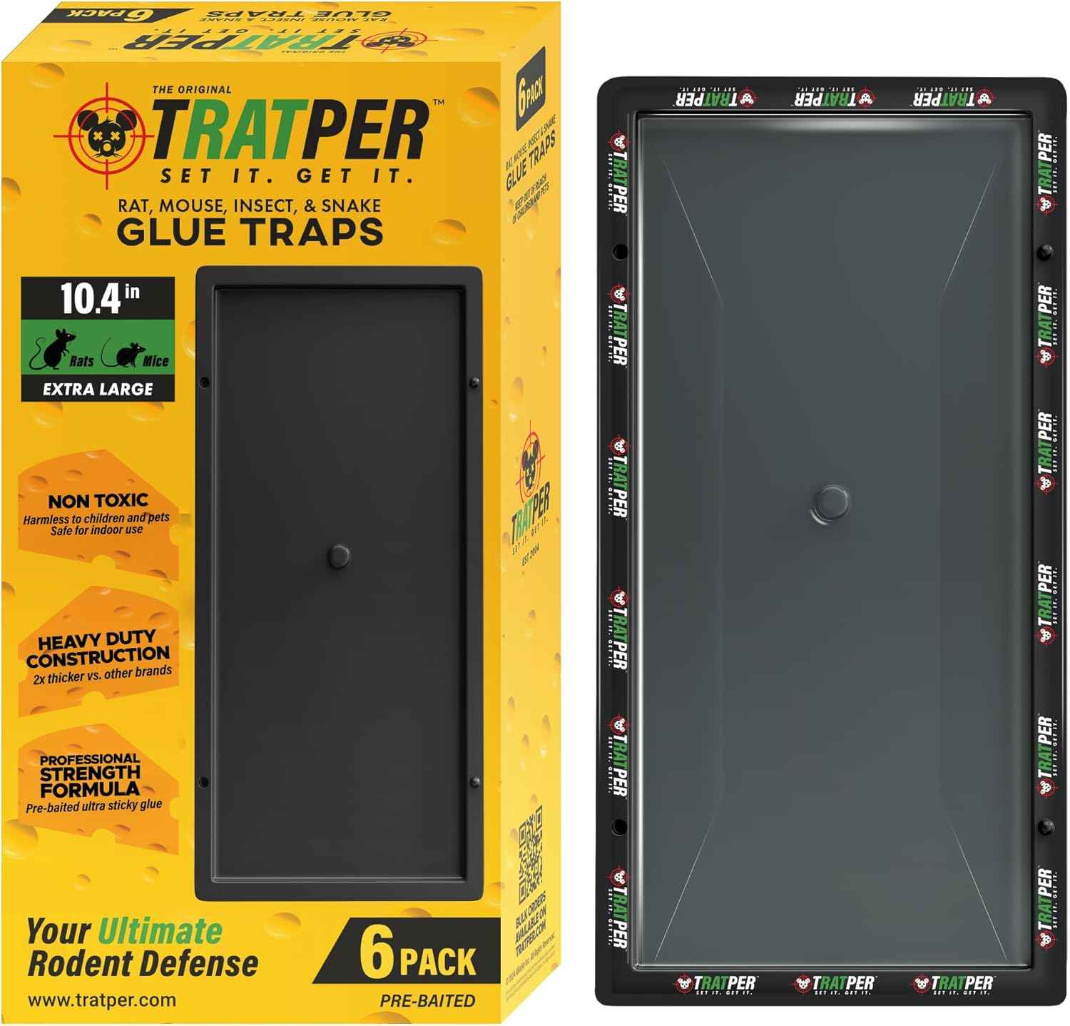 Glue Traps for Mice,Rat,Mouse,Snake,Lizard,Insect. 10 Pack. Extra Strength,Pre-Baited Adhesive.Heavy Duty Plastic Tray.Non-Toxic,Chemical-Free Pest Control for Home. 10Pack