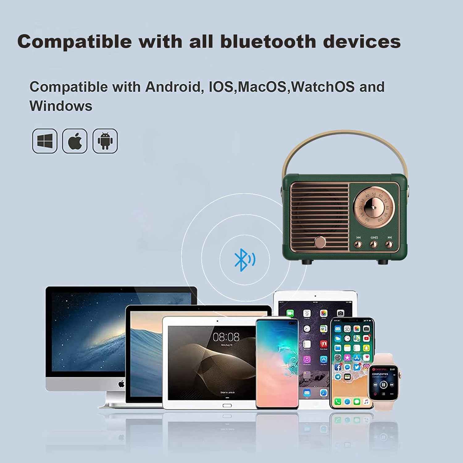 Dosmix Retro Bluetooth Speaker, Vintage Decor, Mini Wireless Bluetooth Speaker, Cute Old Fashion Style for Kitchen Desk Bedroom Office Party Outdoor Accessories for iPhone Android (Green)