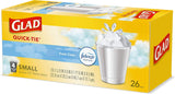 Glad Small Trash Bags 4 Gallon, Febreze Fresh Clean Garbage Bags, Odor Resistant with Quick Tie, 26 Count - PureLivingMart