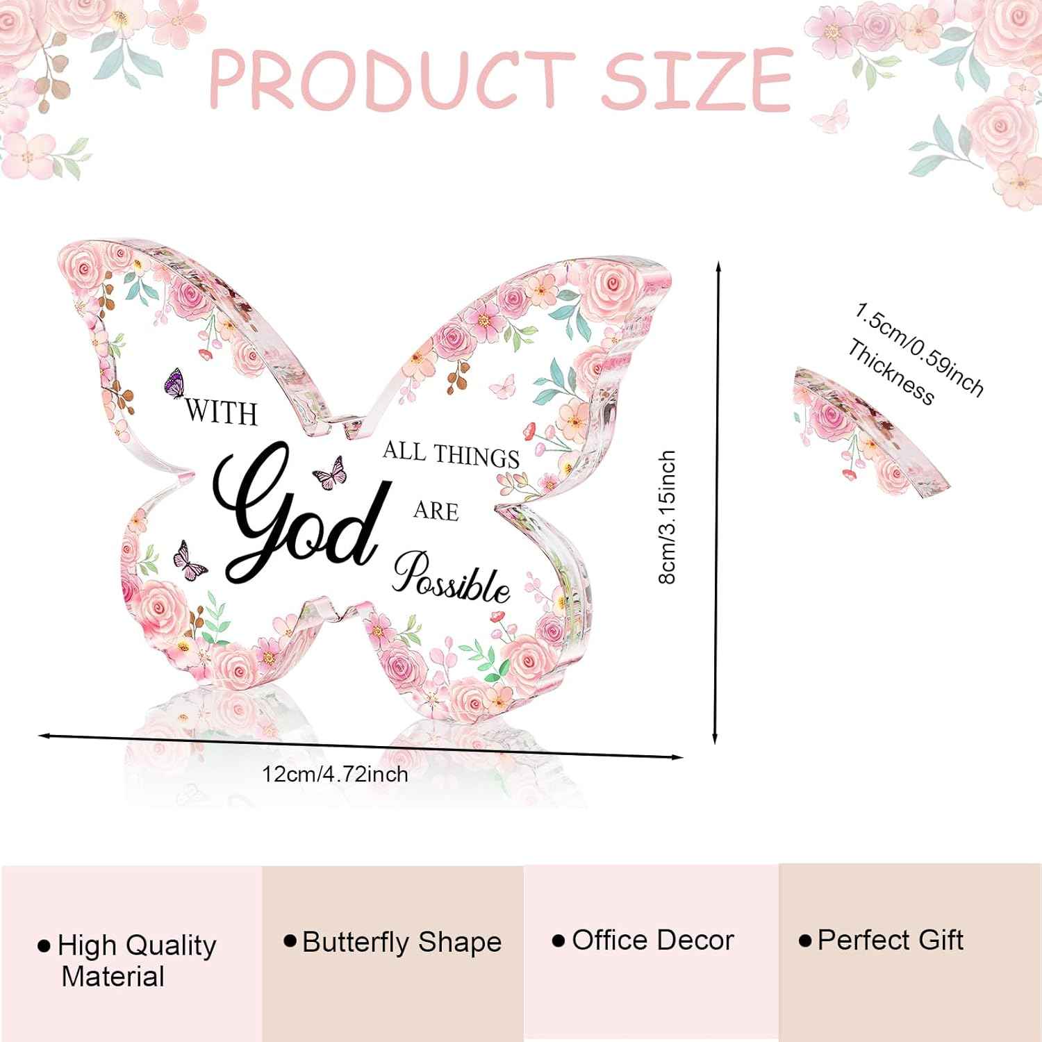 Office Desk Decor for Women Pink Desk Accessories Decoration Pink Butterfly Christmas Gifts for Women Birthday Inspirational Religious Gift for Office Room Decor