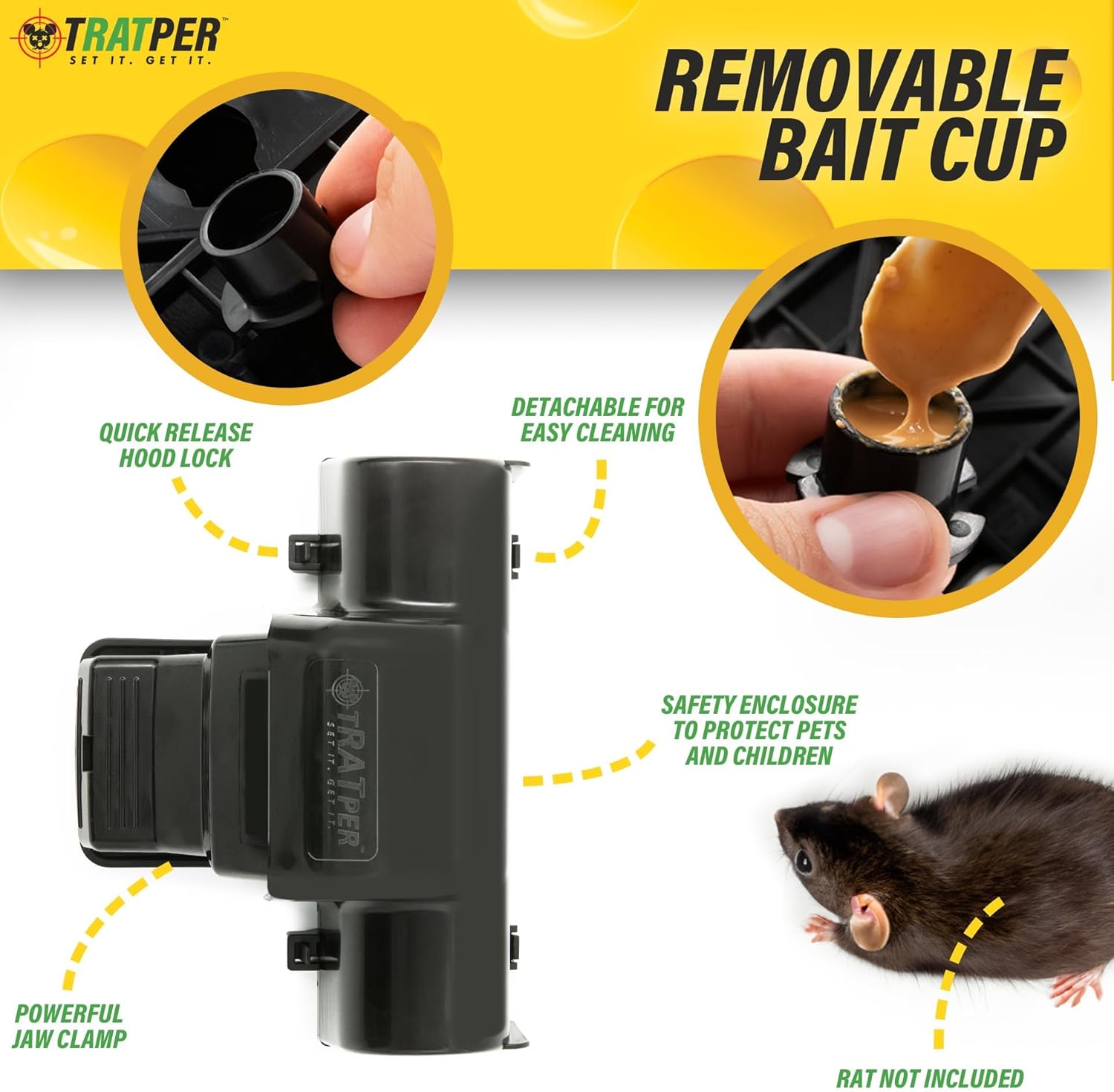 TRATPER Rat and Chipmunk Traps. Prevents Accidental Triggering with Dual Tunneled Design. Covered Snap Traps for Humane Kill, Reusable, Pest Control for Rats, Indoor & Outdoor Use. 2 Pack
