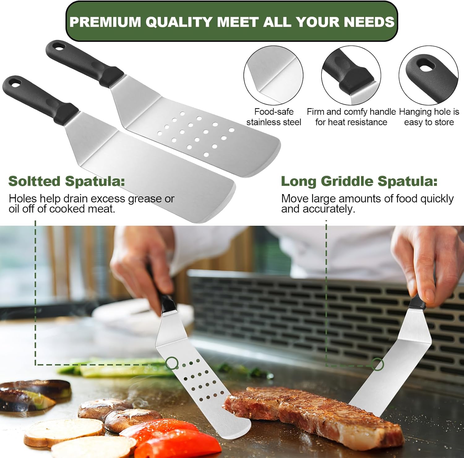 35PCS Griddle Accessories Kit, Flat Top Grill Accessories Set for Blackstone and Camp Chef, Grill Spatula Set with Enlarged Spatulas, Basting Cover, Scraper for Outdoor Barbecue