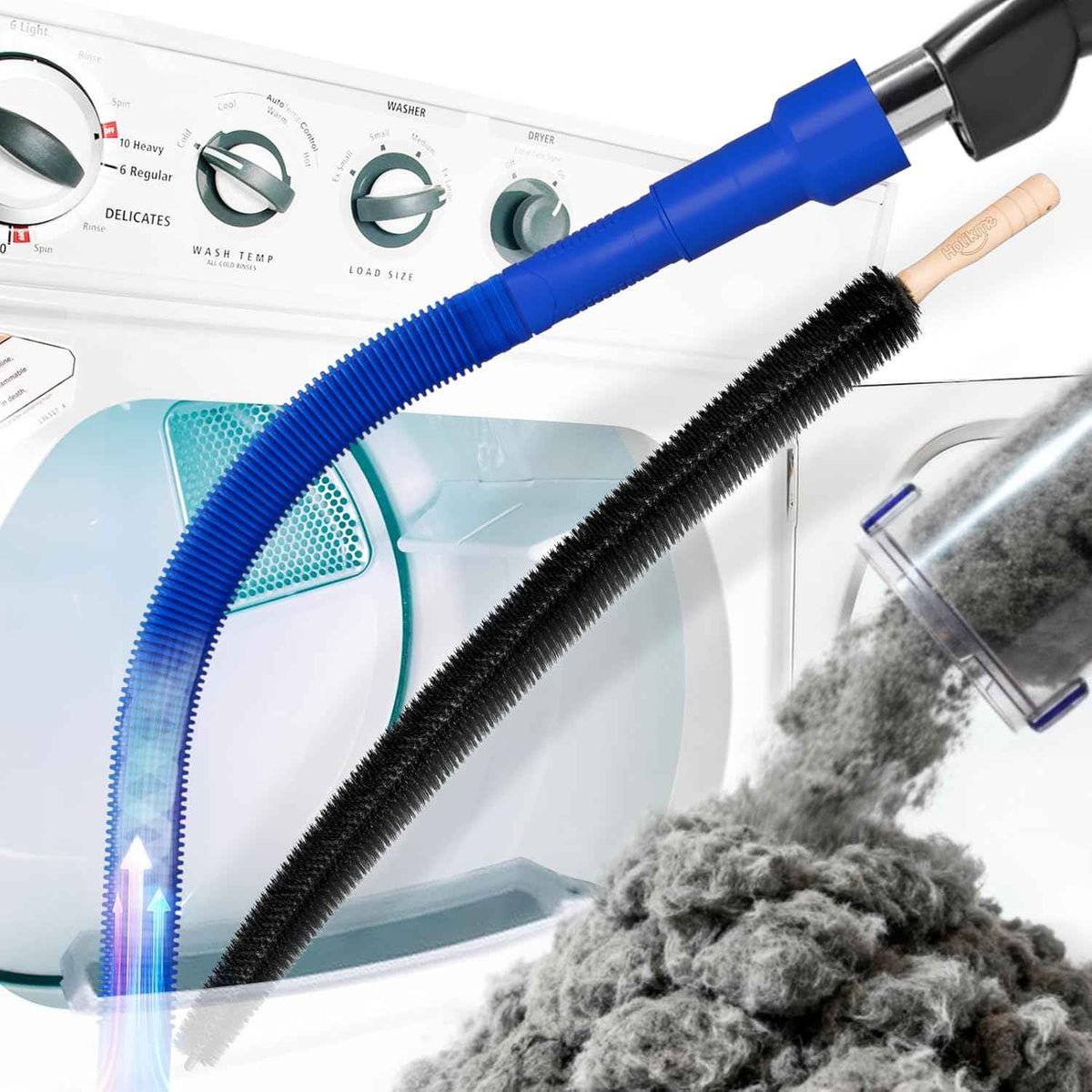 Holikme 2 Pieces Dryer Vent Cleaner Kit, Dryer Lint Vacuum Attachment and Flexible Dryer Lint Brush, Dryer Vent Vacuum Hose Attachment,Blue