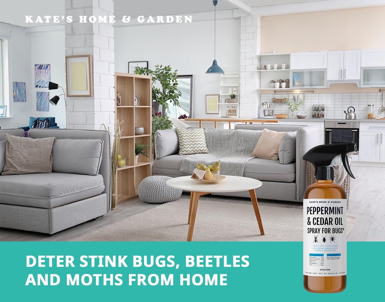 Kate's Home & Garden Peppermint Oil Spray for Bugs, Ants, Insects, Spiders, Roaches, Stink Bug. Pesticide and Insecticide Indoor Repellent Pest Control with Cedar Oil (16oz, Natural, Non Toxic)