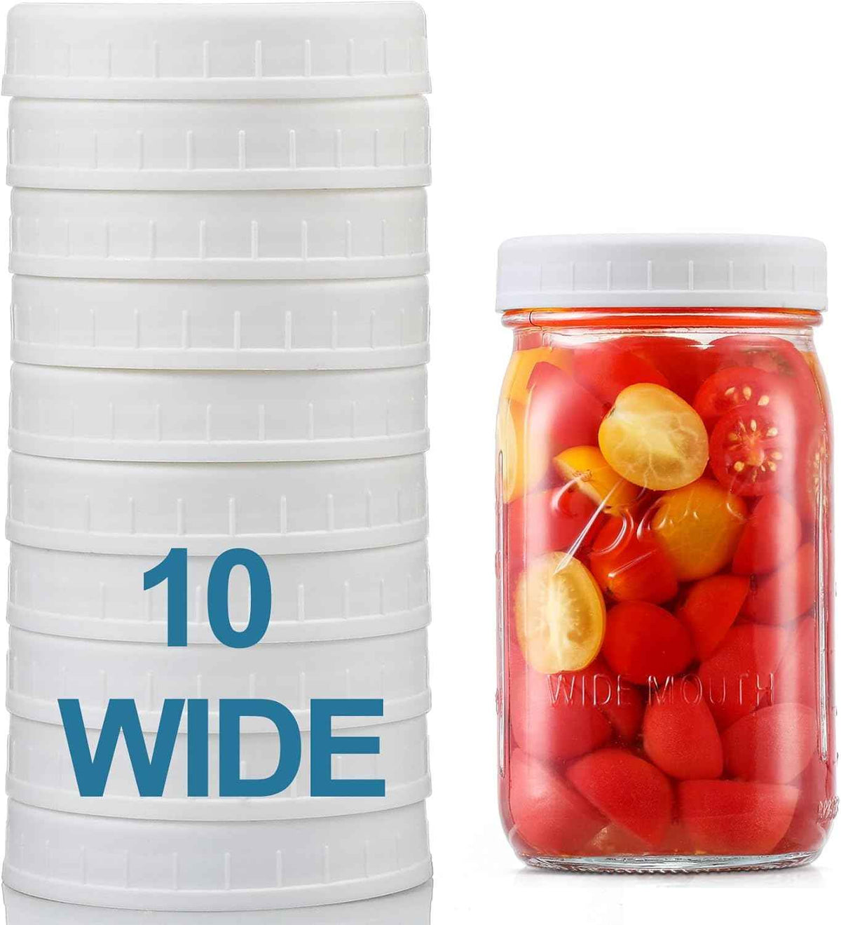 aozita wide mouth mason jar lids for ball kerr mason canning jars leak-proof dishwasher safe white plastic storage caps 10 pack