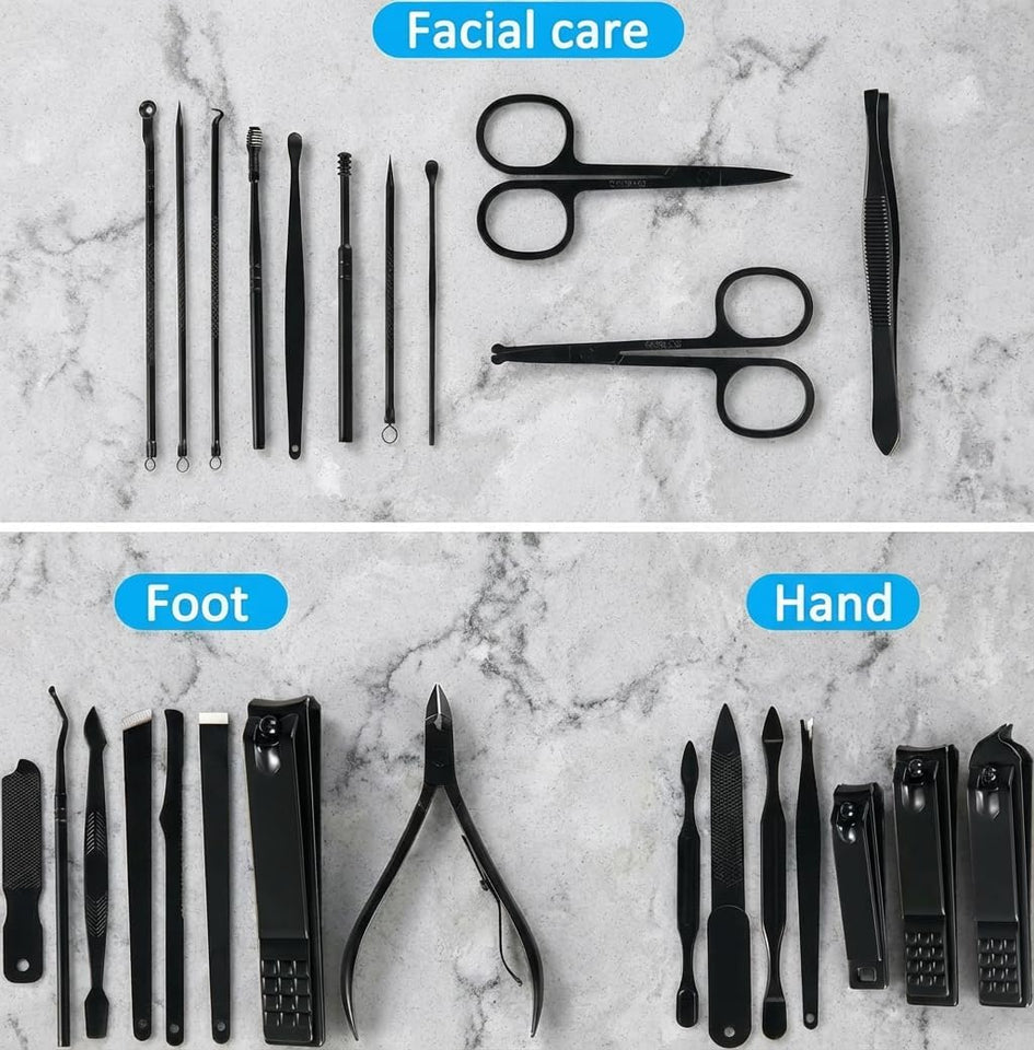 MINKINH Manicure Set Professional Nail Clipper Kit-26 Pieces Stainless Steel Manicure Kit,Nail Care Tools with Luxurious Travel Case (Brown)