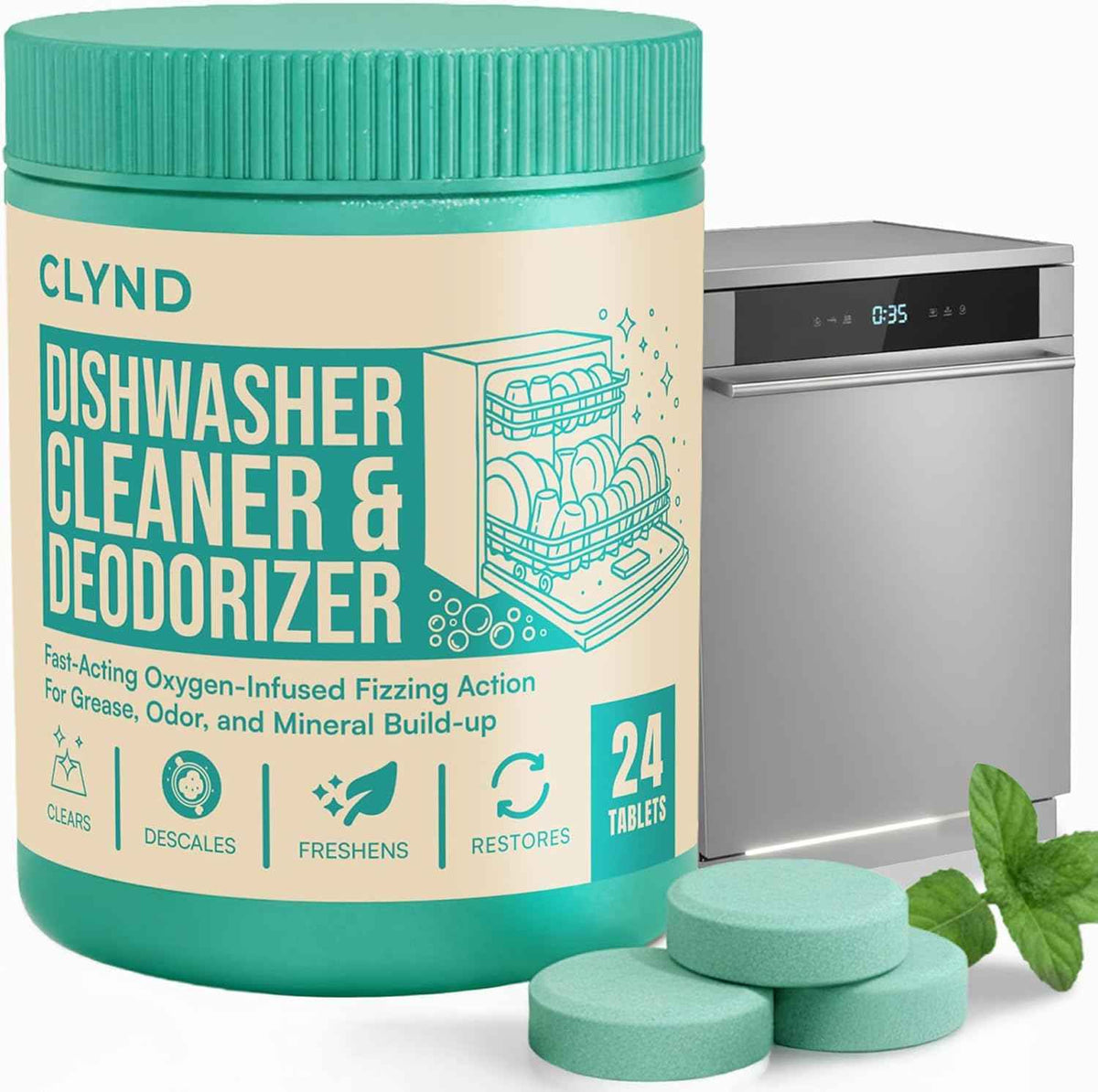 Dishwasher Cleaner and Deodorizer Tablets - 24 Pack Deep Clean Dishwasher Cleaning Tablets, Heavy Duty Streak-free Shine Dish Washer Cleaner, Natural Descaler and Odor Eliminator 12 Month Supply