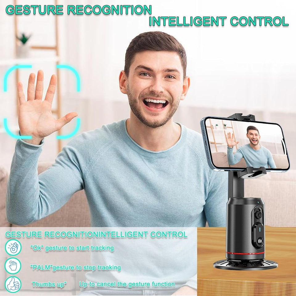 Crienten Auto Face Tracking Tripod 360° Rotating Auto Tracking Phone Stand, No App Required,Phone Camera Stand with Remote，Rechargeable Smart Shooting Stand for Live Video Recording Tiktok - Black