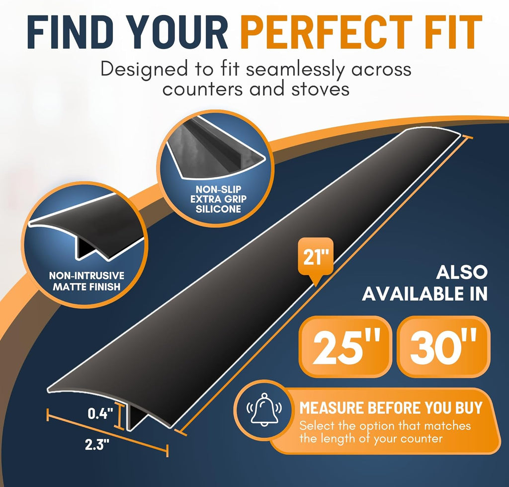 Linda’s Essentials Silicone Stove Gap Covers (2 Pack), Heat Resistant Oven Gap Filler Seals Gaps Between Stovetop and Counter, Easy to Clean Stove Gap Guard (21 Inches, Black)