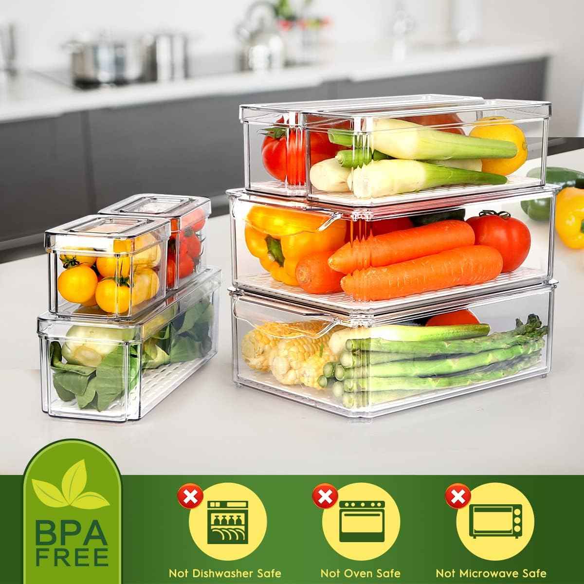 14 Pack Stackable Fridge Organizer Bins with BPA-Free Lids, Storage Containers for Fruits, Vegetables, and More