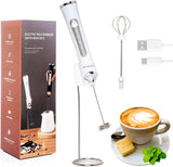 Rechargeable Milk Frother Handheld For Coffee,3 Speeds Frother Wand With Stand, Batidora De Mano Electrica,Coffee Frother With 2 Heads,Drink Mixer Electric Handheld,Kitchen Essentials(Black)