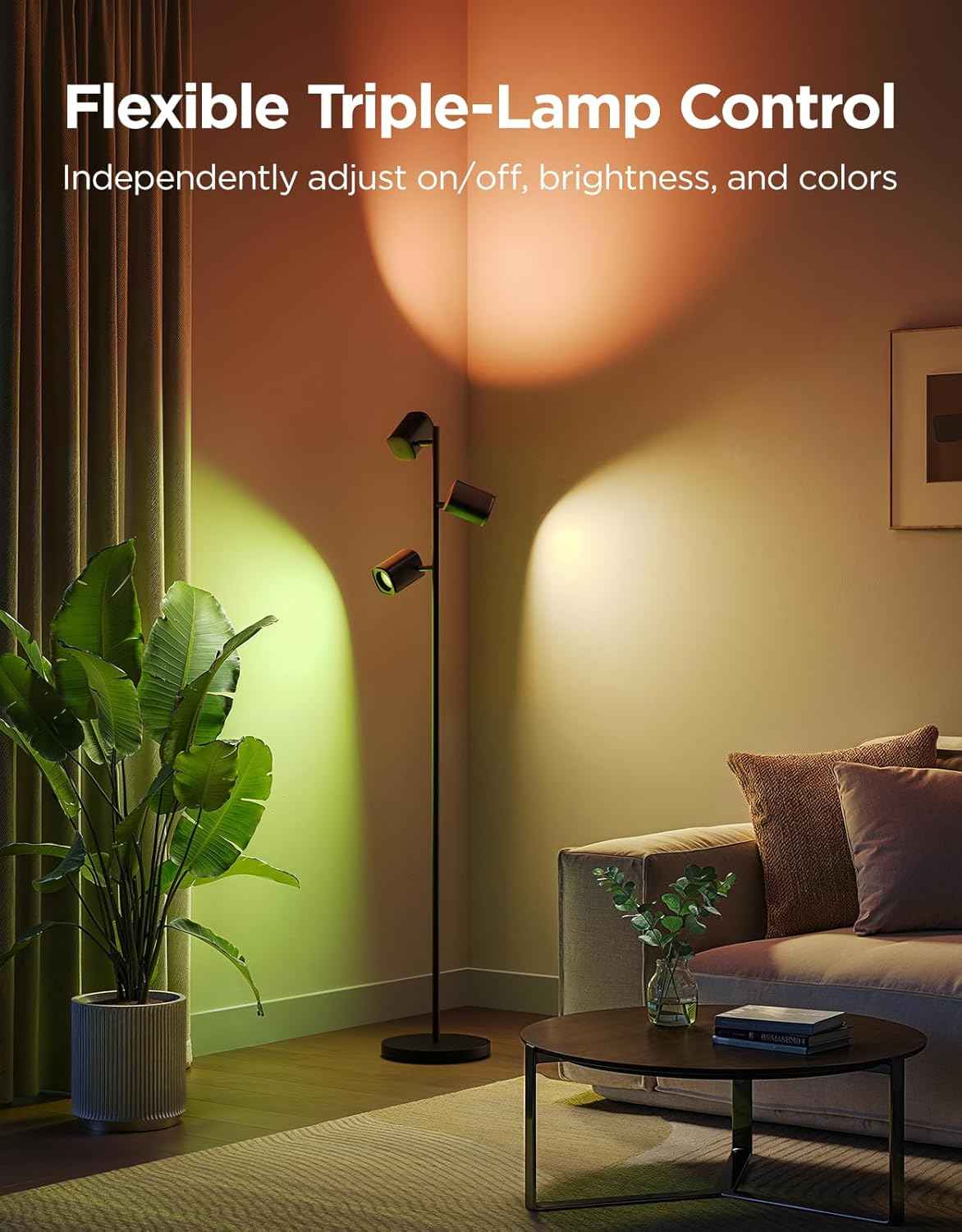 Govee Tree Floor Lamp Compatible with Matter, 3 Rotatable Lights with LuminBlend Technology, Standing Lamp with 64 Dynamic Scenes, Music Sync, Ideal Floor Lamp for Living Room, Bedroom, Office