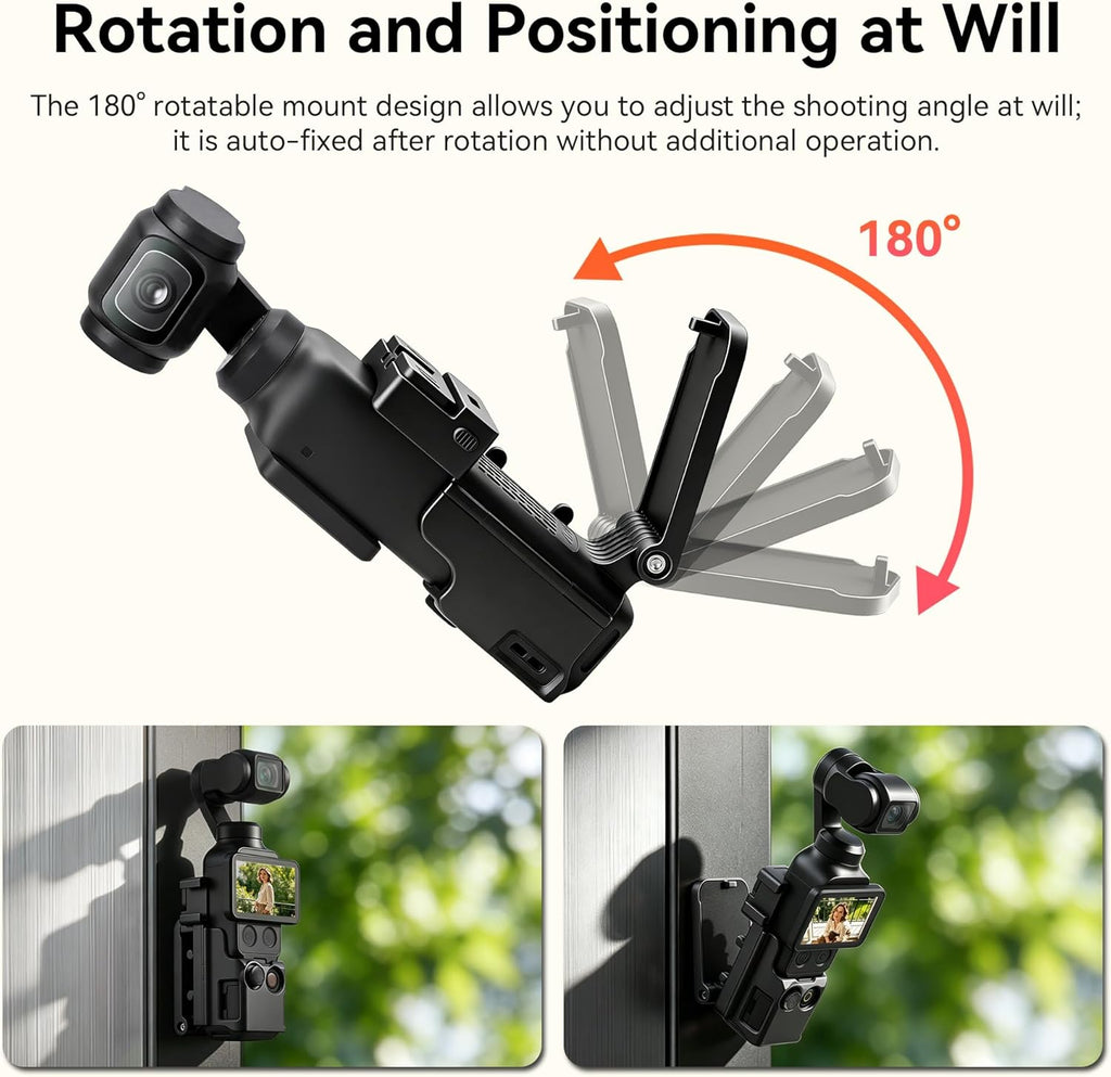 AMAZEAR Magnetic Mount Stand Compatible with DJI Osmo Pocket 4/3/Xtra Muse, Pocket4 Accessories Adapter Clamp Magnet Suction Case Holder on Desktop/Vertical Surface, 180° Adjustable Handle, Black