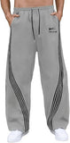 GORGLITTER Men's Baggy Wide Leg Sweatpants Y2K Striped Side Drawstring Waist Barrel Track Pants with Pockets