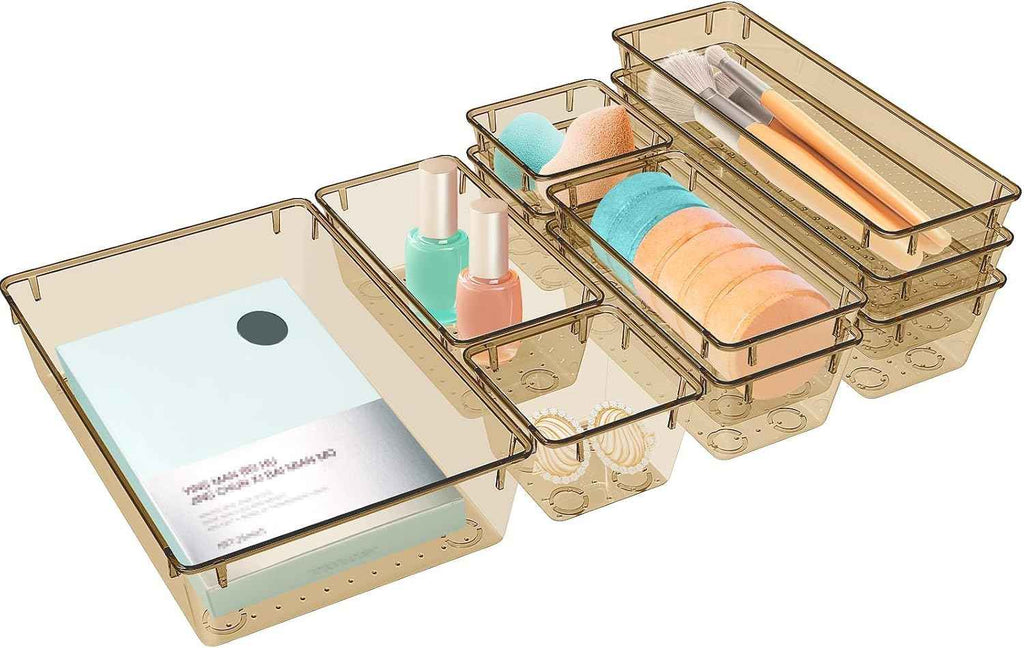 16 PCS Drawer Organizer Set, 5 Varied Size Bathroom and kitchen Drawer cabinet organizer Trays, Clear Storage Bins for Makeup, Jewelry, Utensils and Gadgets