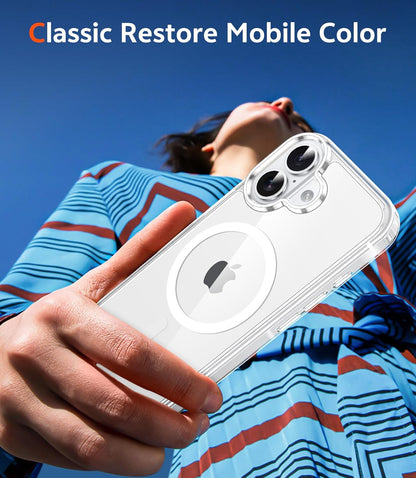 FNTCASE for iPhone 16 Case Clear: Magnetic Phone Cases with Screen Protector Drop Proof Compatible with Magsafe Slim Anti Yellowing Rugged Shockproof Protective Transparent Cell Cover (A-Clear)