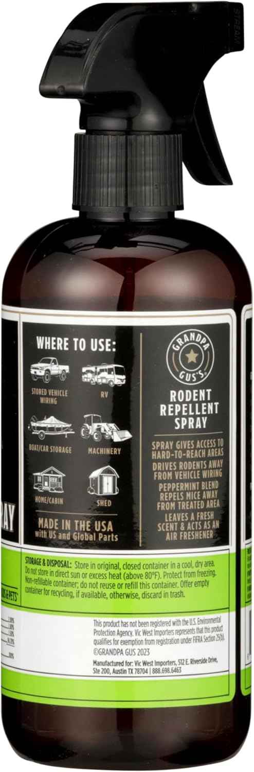Grandpa Gus's Rodent Repellent Spray, Peppermint & Cinnamon Oil, Prevents Mouse/Rats from Nesting & Chewing on Wires, 16 fl oz (Pack of 1)