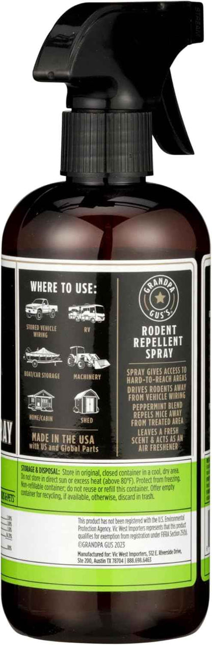 Grandpa Gus's Rodent Repellent Spray, Peppermint & Cinnamon Oil, Prevents Mouse/Rats from Nesting & Chewing on Wires, 16 fl oz (Pack of 1)