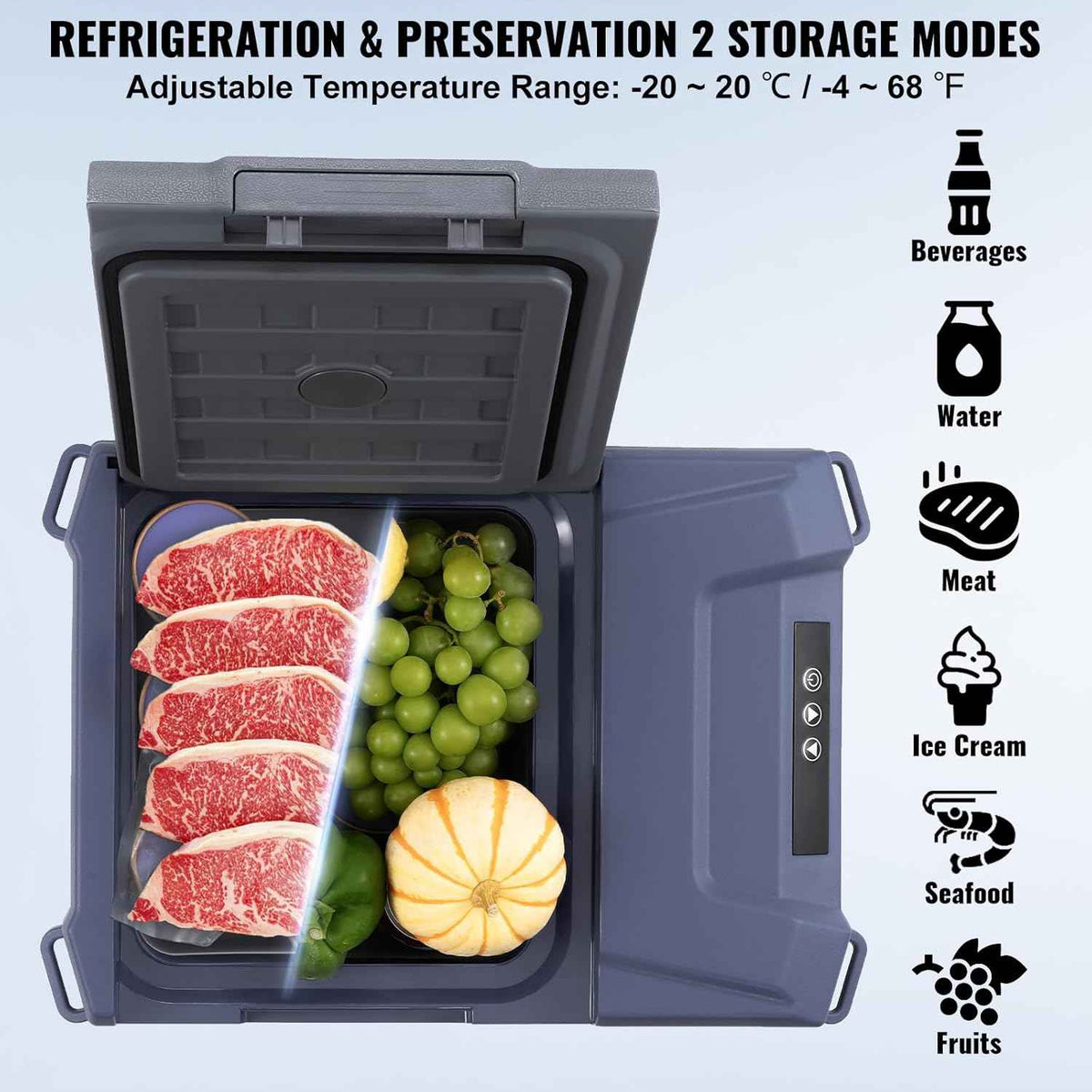 VEVOR Car Refrigerator, 12 Volt Car Refrigerator Fridge, 9 L Single Zone Portable Freezer, -4℉-68℉ Adjustable Range, 12/24V DC and 100-240V AC Compressor Cooler for Outdoor, Camping, RV