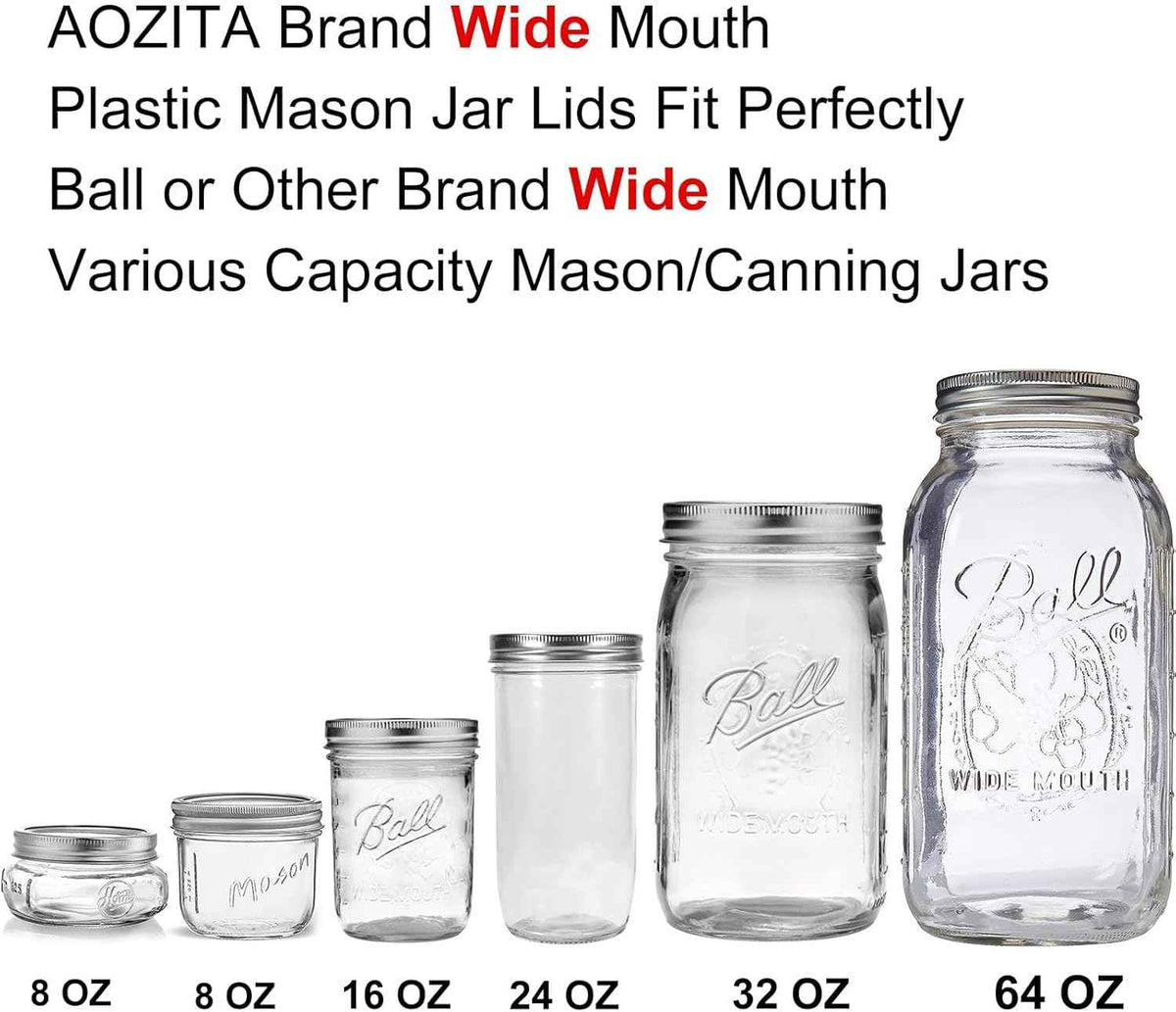 aozita wide mouth mason jar lids for ball kerr mason canning jars leak-proof dishwasher safe white plastic storage caps 10 pack