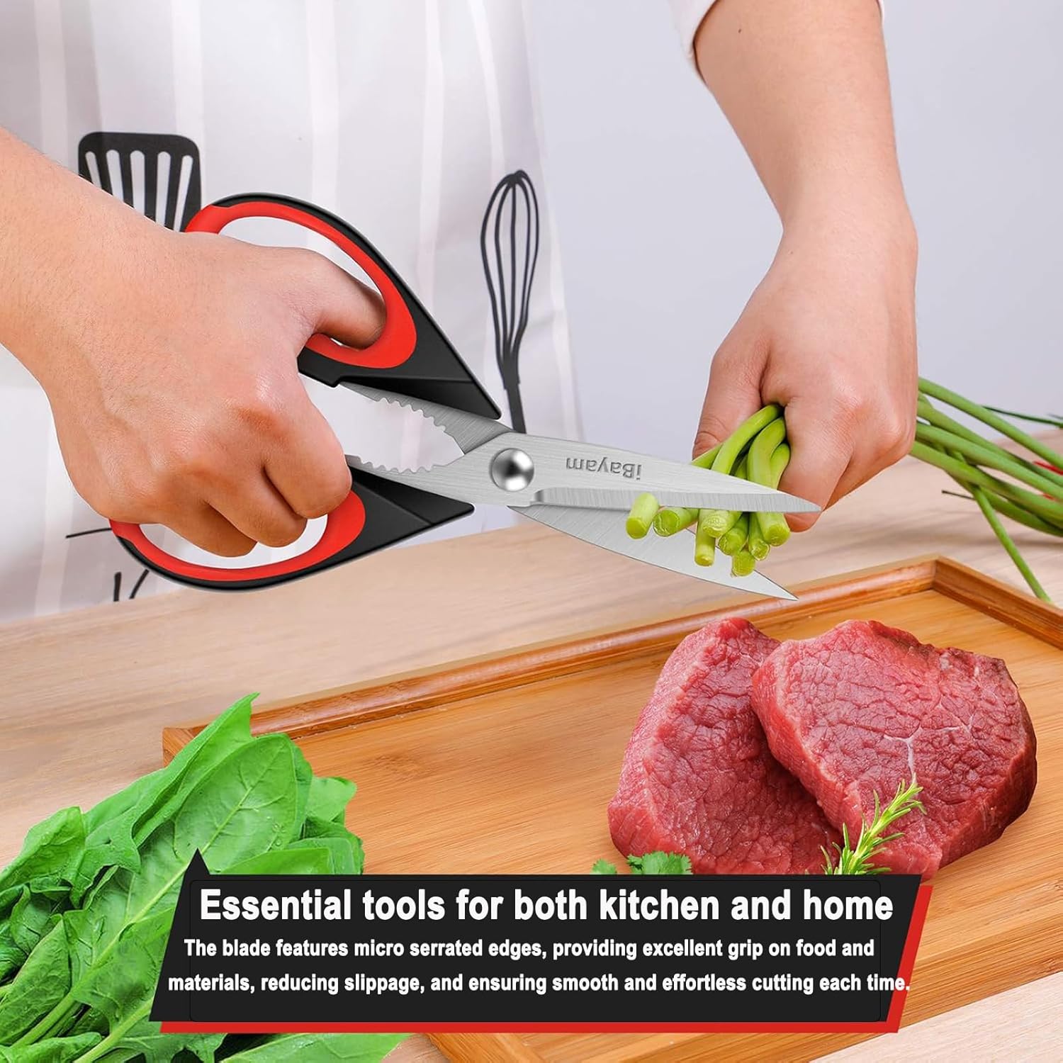 iBayam Kitchen Scissors All Purpose Heavy Duty, Kitchen Utensils Set, Stainless Steel Cooking Utensils Gadgets, Meat Poultry Food Shears Dishwasher Safe Utility Tools Home Gift, with Protective Sheath