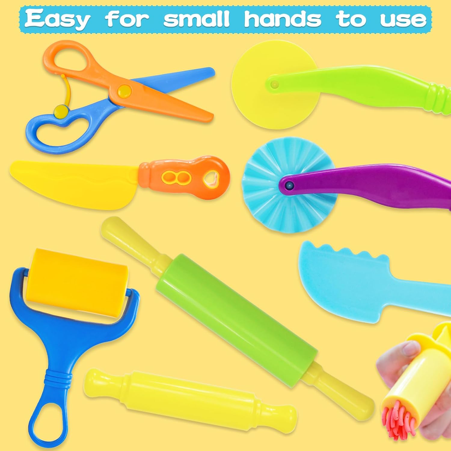 LCY WEDSHI Dough Tool Set, 9 Pcs Dough Tools Sets for Kids Ages 4-8, Dough Accessories Includes Cutters Roller, Rolling Pins, Safety Scissors, Plastic Knife, Plastic Rollers