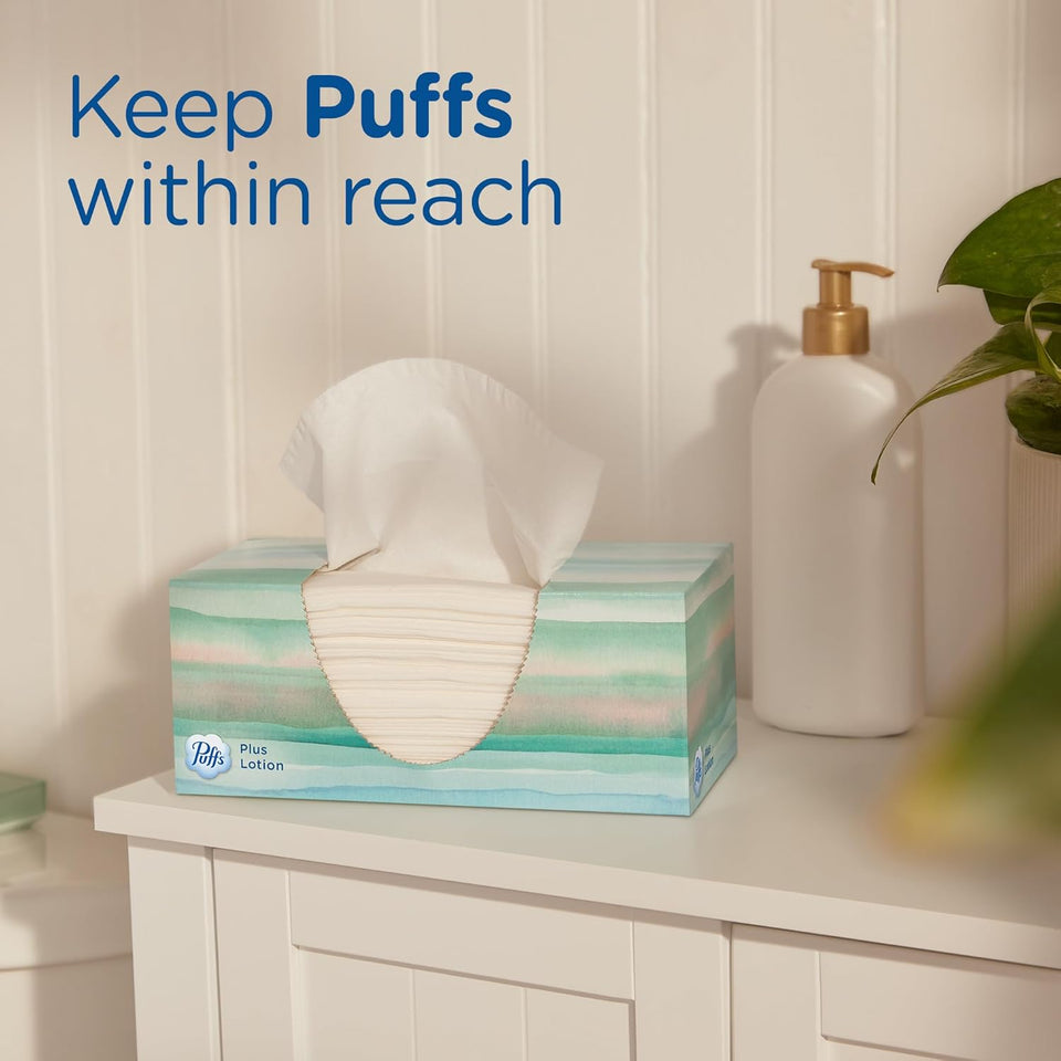PLffs Plus Lotion Facial Tissues, 8 Family Boxes, 124 Facial Tissues per Box, Allergies and Colds