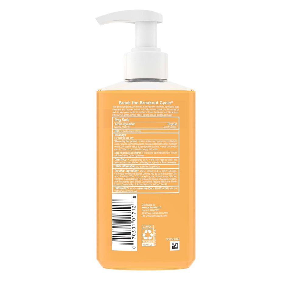 Neutrogena Oil-Free Acne Face Wash - Facial Cleanser with Salicylic Acid, Daily Cleanser for Oily & Acne-Prone Skin, Clears & Helps Prevent Breakouts, Clear Formula, 9.1 fl. oz. Bottle
