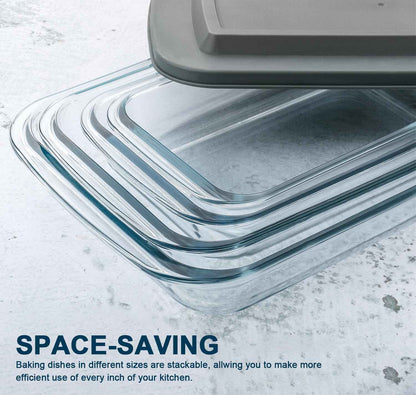 8-piece deep glass baking dish set with plastic lids and gray color