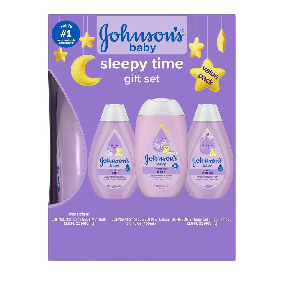 Johnson's Baby Sleepy Time Gift Set with Calming Bedtime Bath, Bedtime Lotion & Calming Shampoo, Baby Bedtime Essentials with Relaxing NaturalCalm Aromas, Hypoallergenic, 3 Items