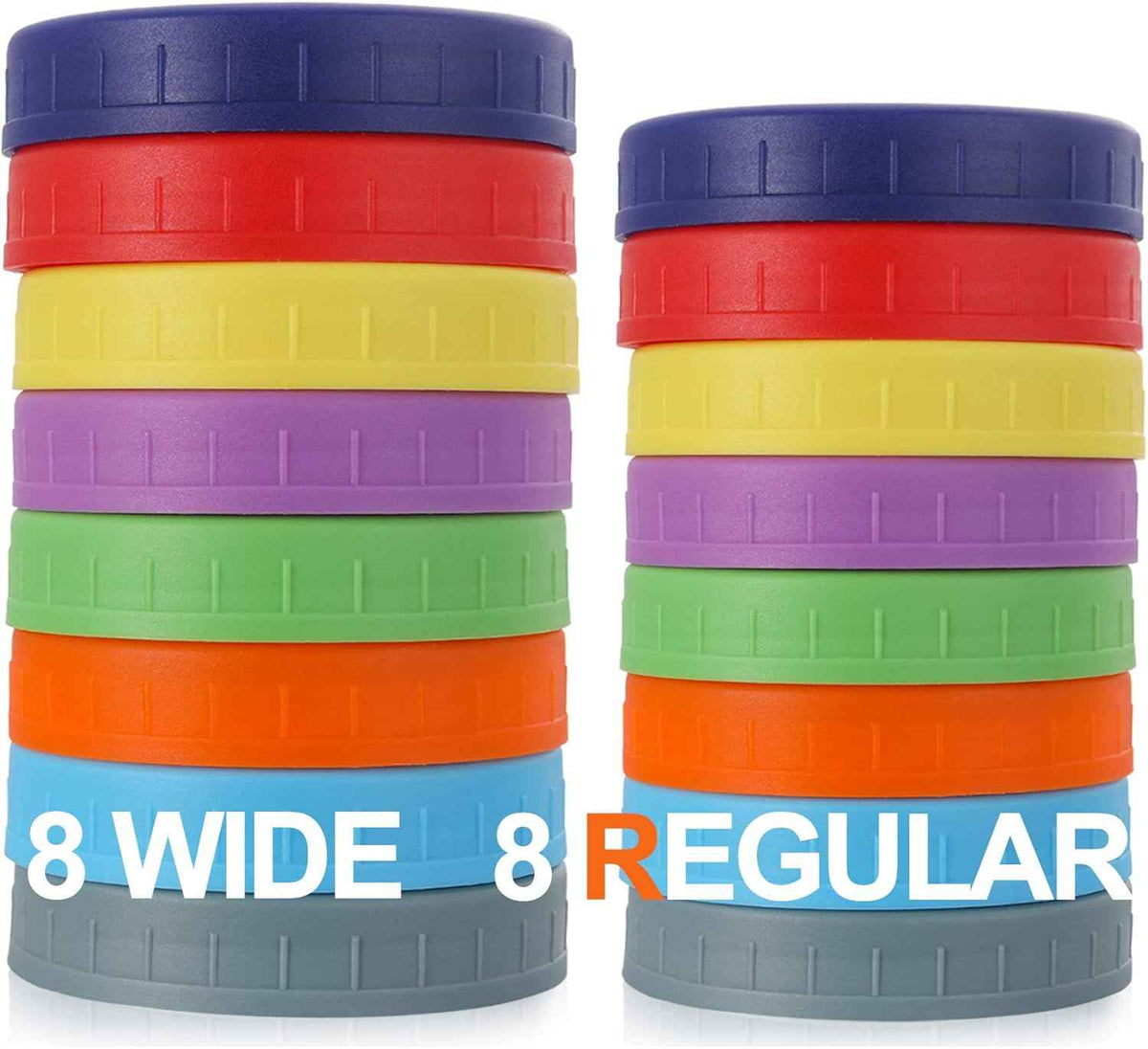 AOZITA 10 WIDE Mouth & 10 REGULAR Mouth Mason Jar Lids - 20 Pack Food Grade Plastic Mason Jar Caps for Ball, Kerr and More Canning Jars - Leakproof & Dishwasher Safe - Multicolor