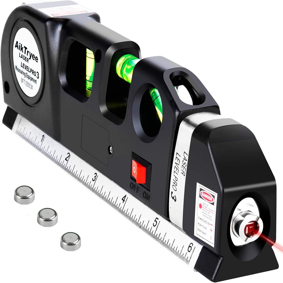 Laser Level Line Tool, MultiPLrpose Laser Level Kit Standard Cross Line Laser leveler Beam Tool with Metric Rulers 8ft/2.5M for Picture Hanging cabinets Tile Walls by AikTryee.