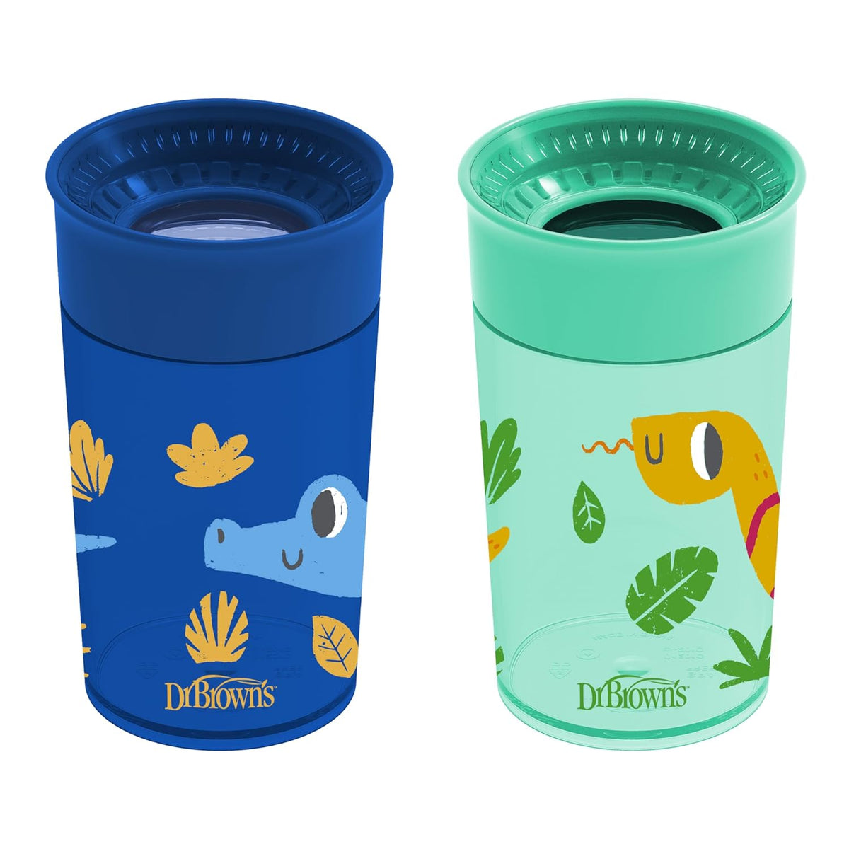 Dr. Brown's Polypropylene (PP) Milestones Cheers 360 Sippy Training Cups for Babies and Toddlers - Blue/Green - 10oz - 2-Pack - 9m+