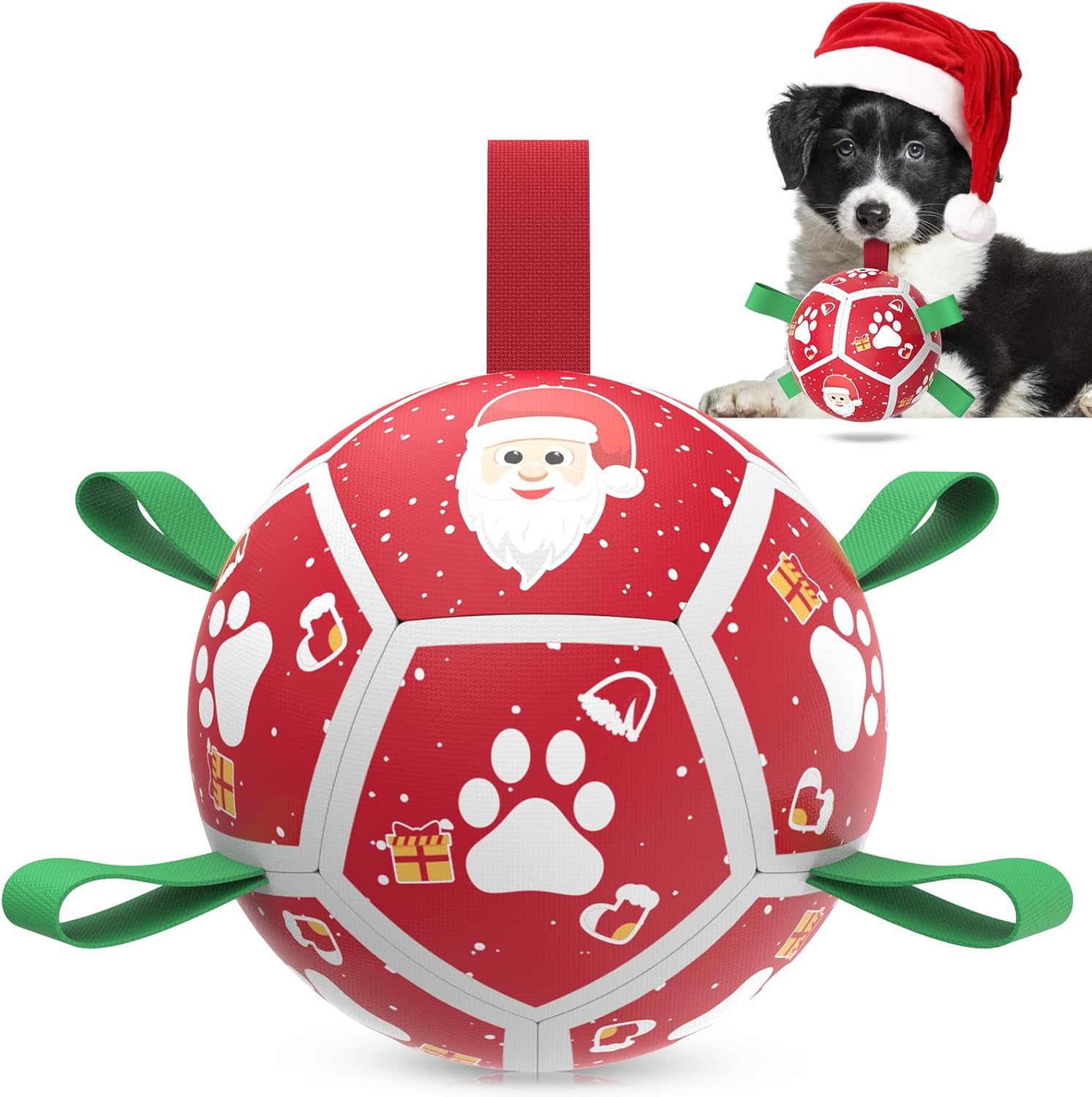 Qdan dog toys 6 inch world cup dog soccer ball with straps for small medium pet outdoor play