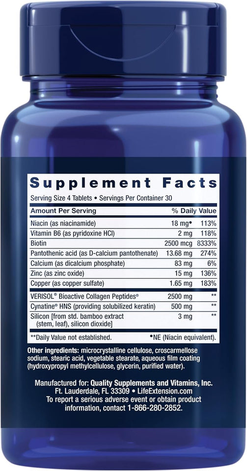 Life Extension Hair, Skin, & Nails- Collagen Plus, 120 Count