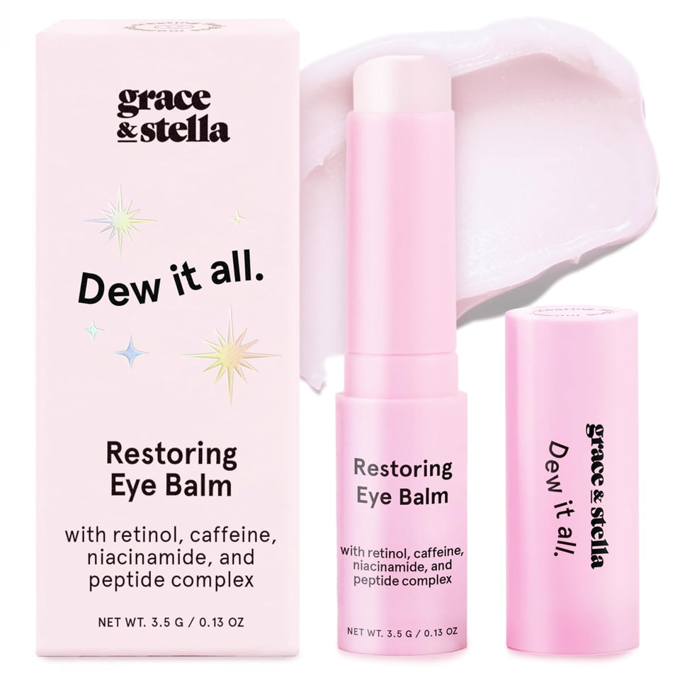 grace & stella Under Eye Brightener Balm Stick - Travel Size Toiletries - Retinol & Caffeine Eye Cream for Dark Circles, PLffiness, Wrinkles - Restore and Hydrate - Vegan Skincare (0.13oz / 3.5g)