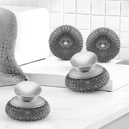 stainless steel wool scrubber with 2 replacement pads for cleaning metal pans pots grills