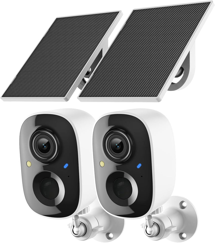 2K Security Camera Wireless Outdoor,Solar Powered WiFi Cameras for Home Security with Motion Detection,Color Night Vision(Spotlight),Instant Alert,2-Way Audio,Siren&SD/Cloud Storage,IP65,2.4GHz,2 Pack