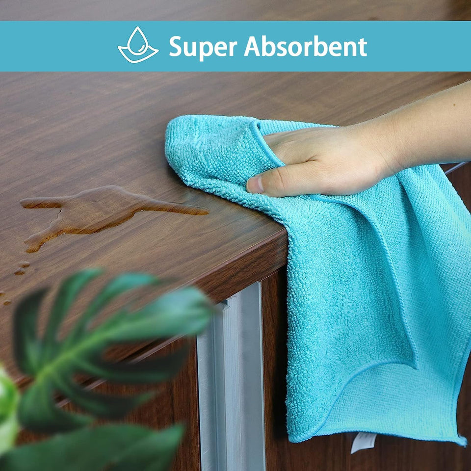 HOMEXCEL Microfiber Cleaning Cloth,12 Pack Cleaning Rags, Cleaning Towels with 4 Color Assorted, 11.5"X11.5"(Green/Blue/Yellow/Pink)