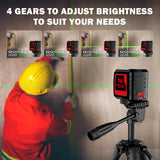 Motovera Self Leveling Laser Level 100ft, Green Cross Line with Tripod, 4 Brightness Modes & PLlse Function, Manual & Self-Leveling Modes, IP54 Waterproof for Picture Hanging, Tile, DIY Construction