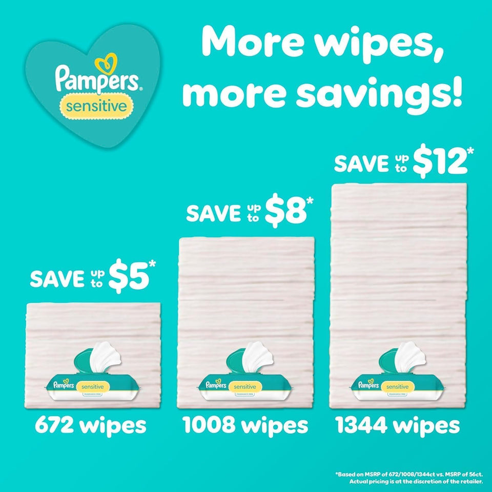 Sensitive Baby Wipes Bulk Pack – 1008 Count Water-Based Unscented Fragrance-Free Wet Wipes with Flip-Top Dispenser for Delicate Skin Support