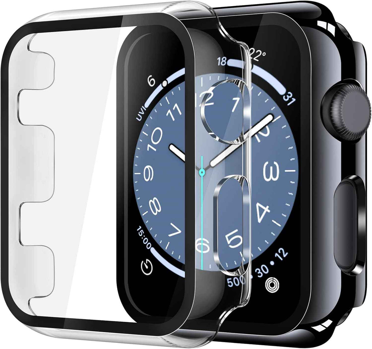 Misxi 2 Pack Tempered Glass Case Compatible for Apple Watch Series 11 (2025) Series 10 46mm, Screen Protector Cover for iWatch, Black