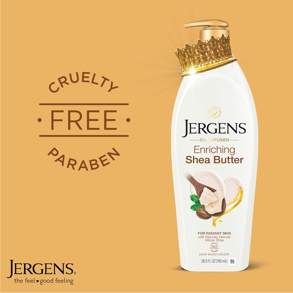 Jergens Shea Butter Hand and Body Lotion, Deep Conditioning Moisturizer, 3X More Radiant Skin, with PLre Shea Butter, Dermatologist Tested, 26.5 Oz